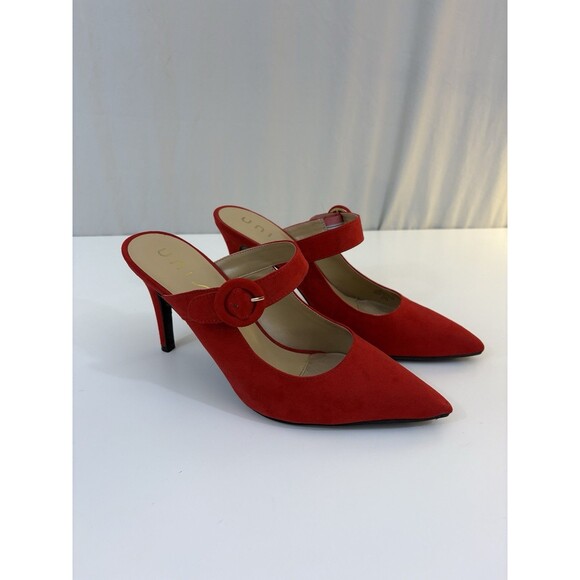 Unisa Pointed-Toe Kitten Heel Mary Jane Style Slingback Pumps Red Suede Size 9.5 - Picture 1 of 10